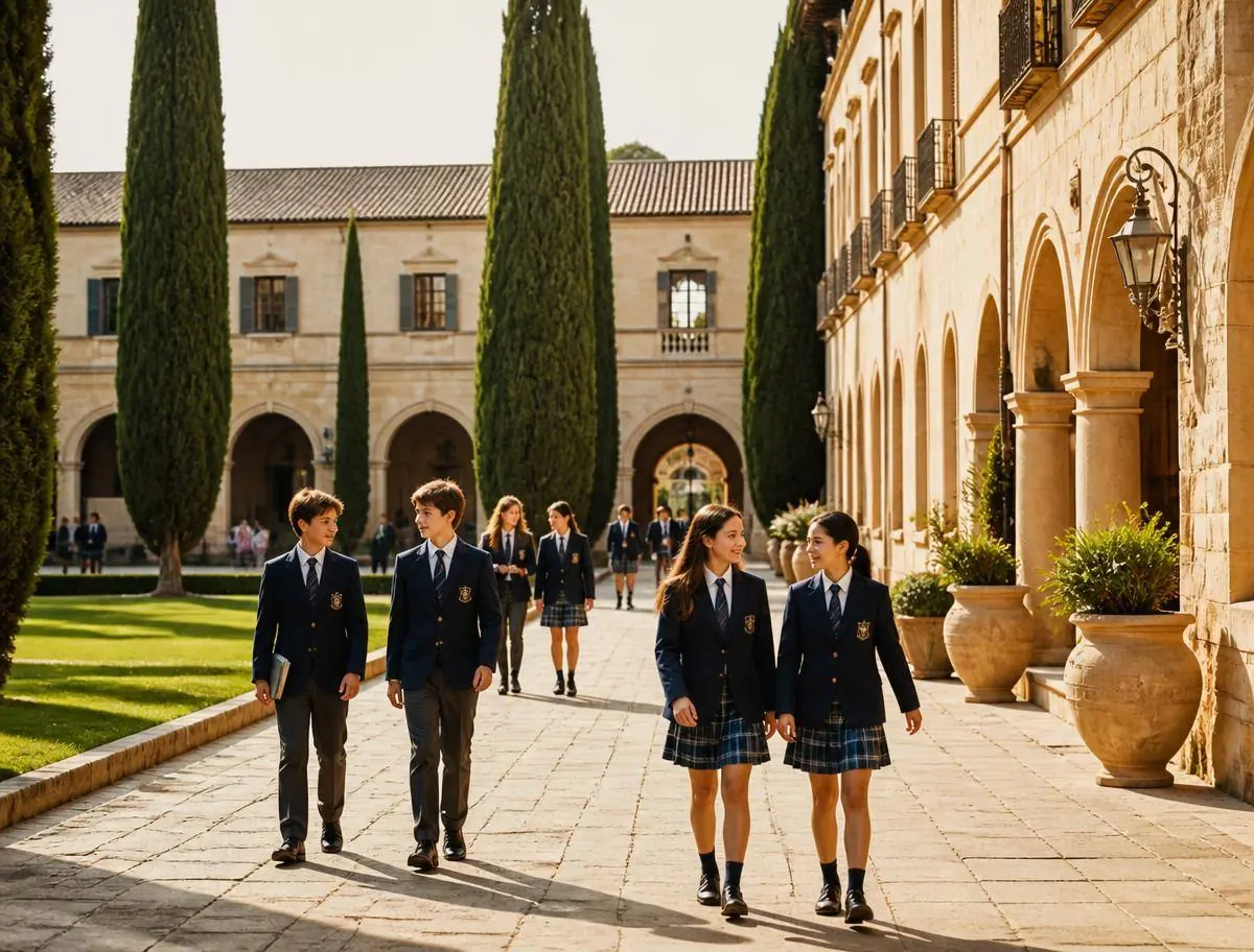 Alunos no pátio de uma escola internacional na Espanha