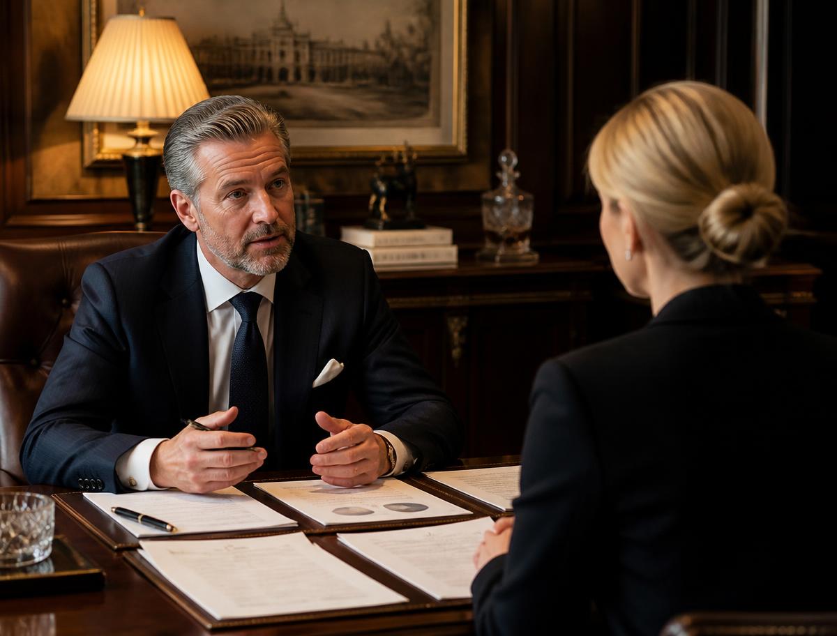 Reunión de asesoramiento patrimonial en un despacho elegante